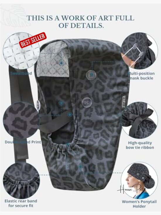 Double-Sided Printed Surgical Hat with Buttons and Sweatband, Soft Nurse Cap main image 6